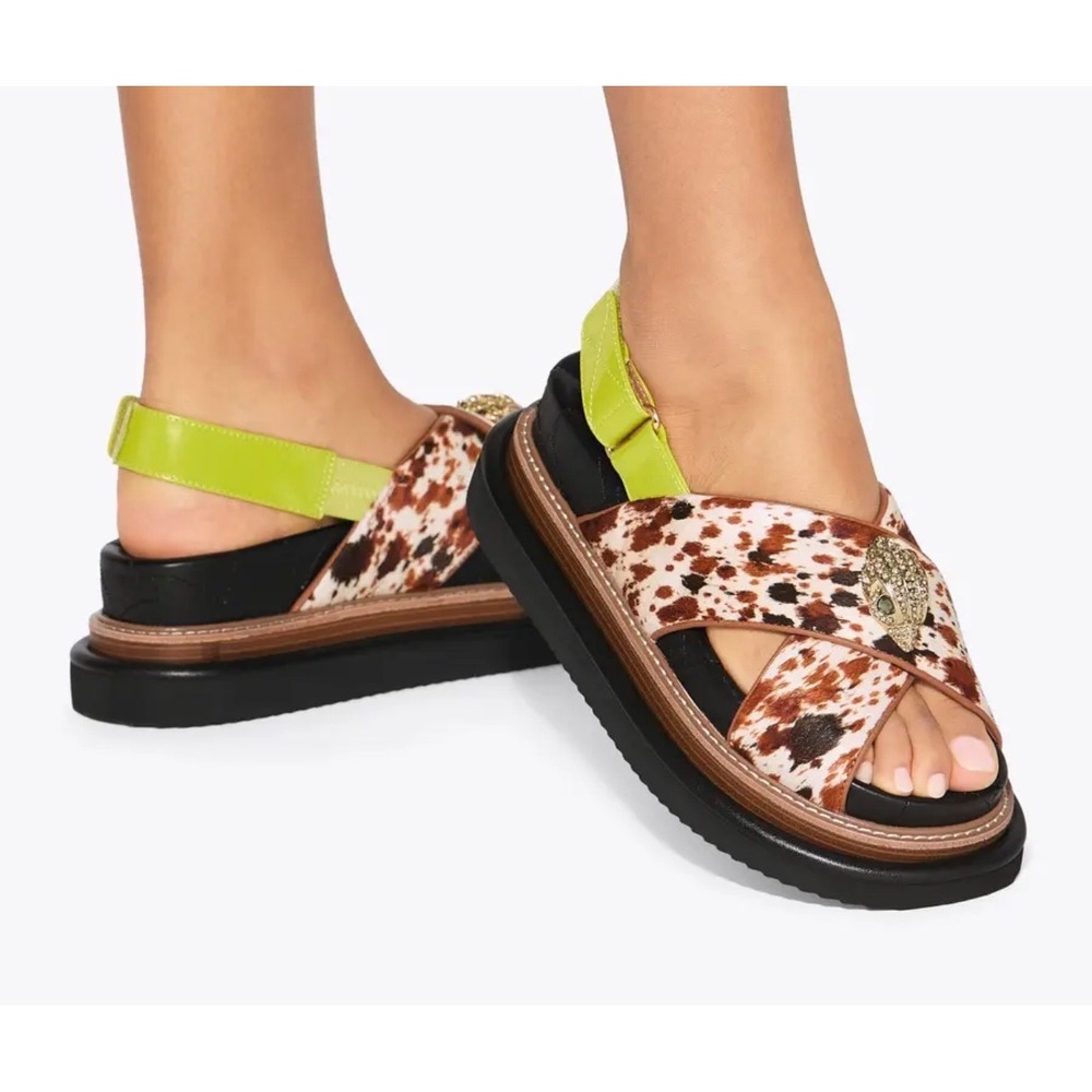 Kurt Geiger Orson Sandals Womens 8.5 Brown  Cow Print Eagle Head Platform - Picture 2 of 12